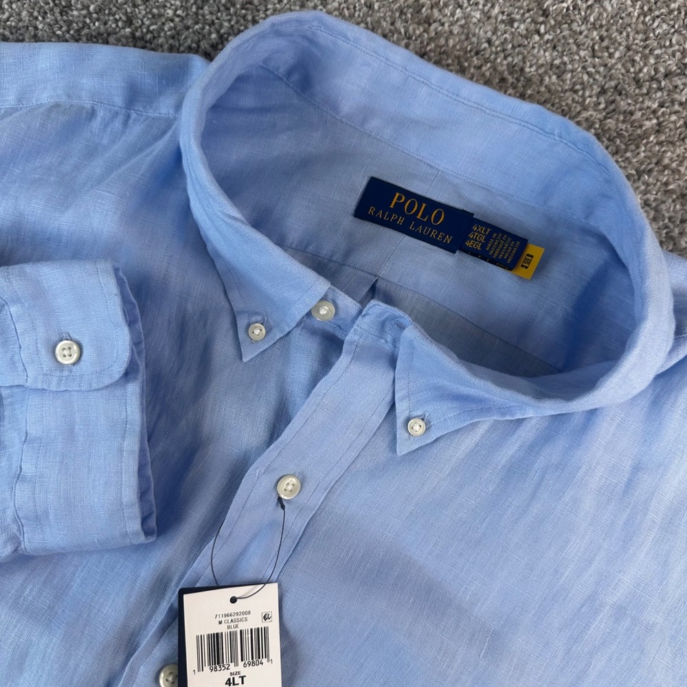Polo Ralph Lauren Linen Sport Shirt Mens 4XLT Blue Long Sleeve Button READ NEW
